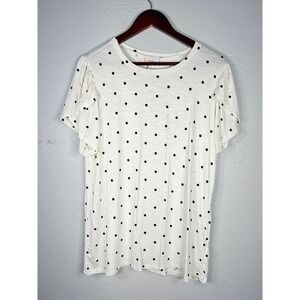 LuLaRoe Jane Top Large White Black Polka Dot Flutter Sleeve Ruffle Slub Knit NWT